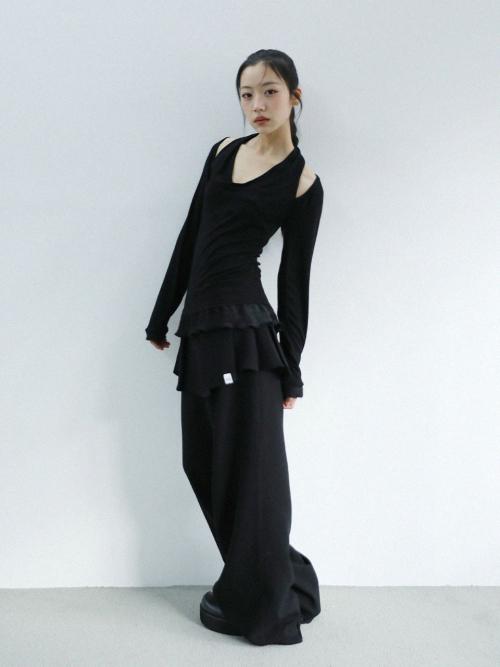 튤립 롱 스커트 팬츠(블랙)