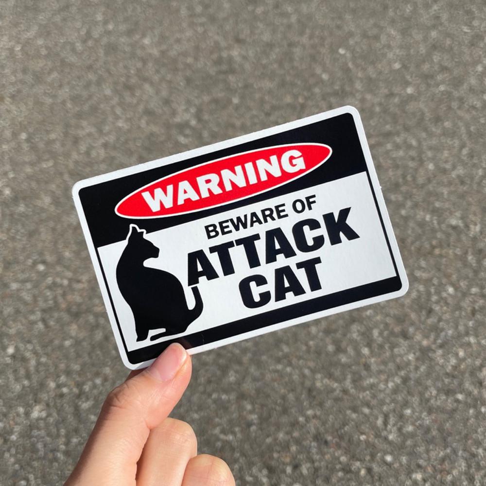 WARNING BEWARE OF ATTACK CAT 고양이 주의 경고 스티커 캐리어 노트북 스티커