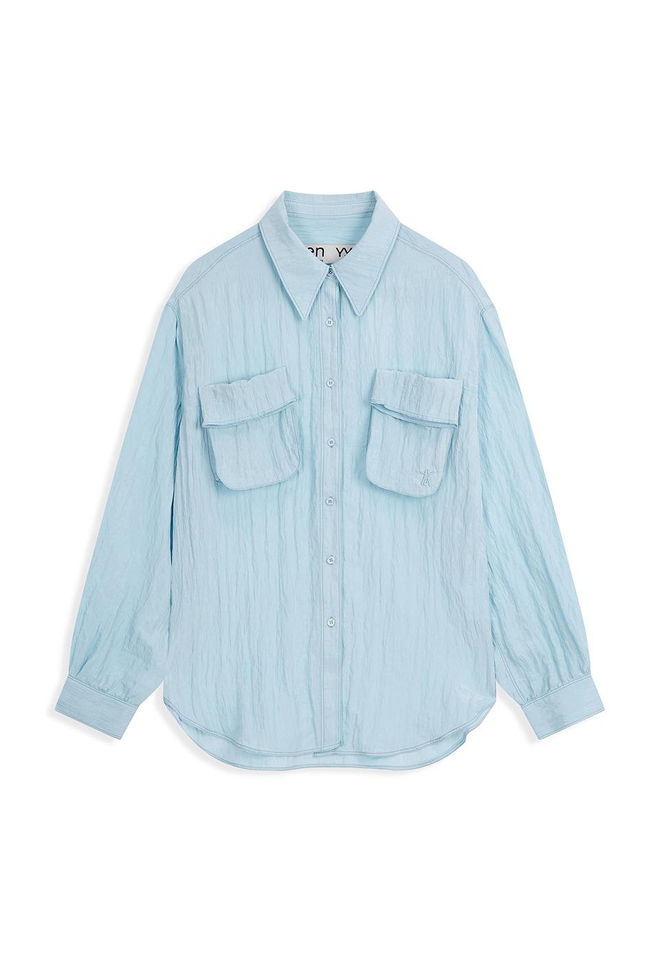 CRINKLED FIELD POCKET SHIRT, BLUE