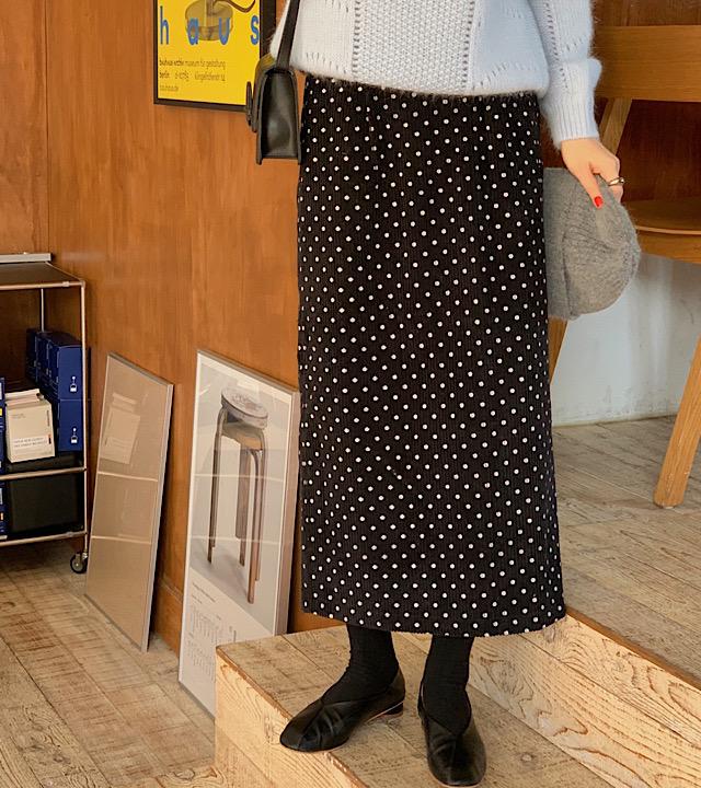 (3color)도트 골덴 밴딩 겨울 트임 롱 스커트