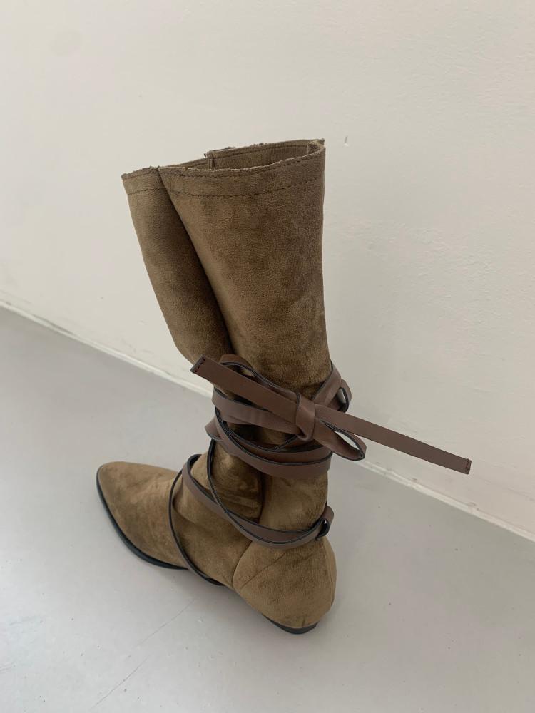 스웨이드 리본 부츠