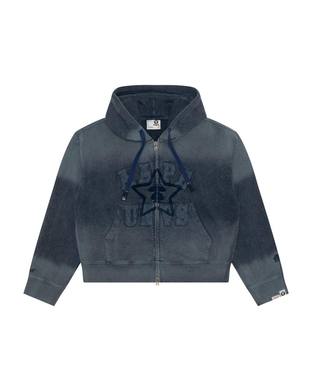 AAPEUNVS 스타 문페이스 로고 크롭 지퍼업 후드티