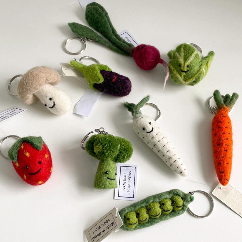 네팔 울 펠트 동물 야채 브로콜리 버섯 키링 키홀더 가방 참 장식 열쇠고리 15type