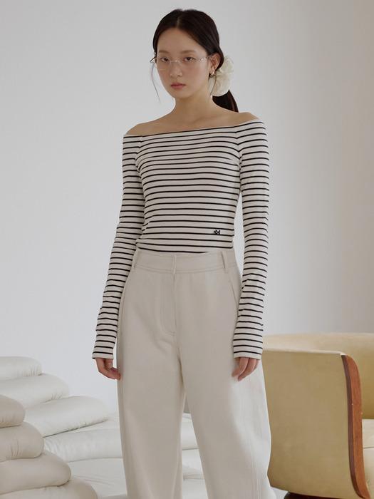 [25S/S 재입고]MANNON off-shoulder stripe T-shirt_Black Stripe