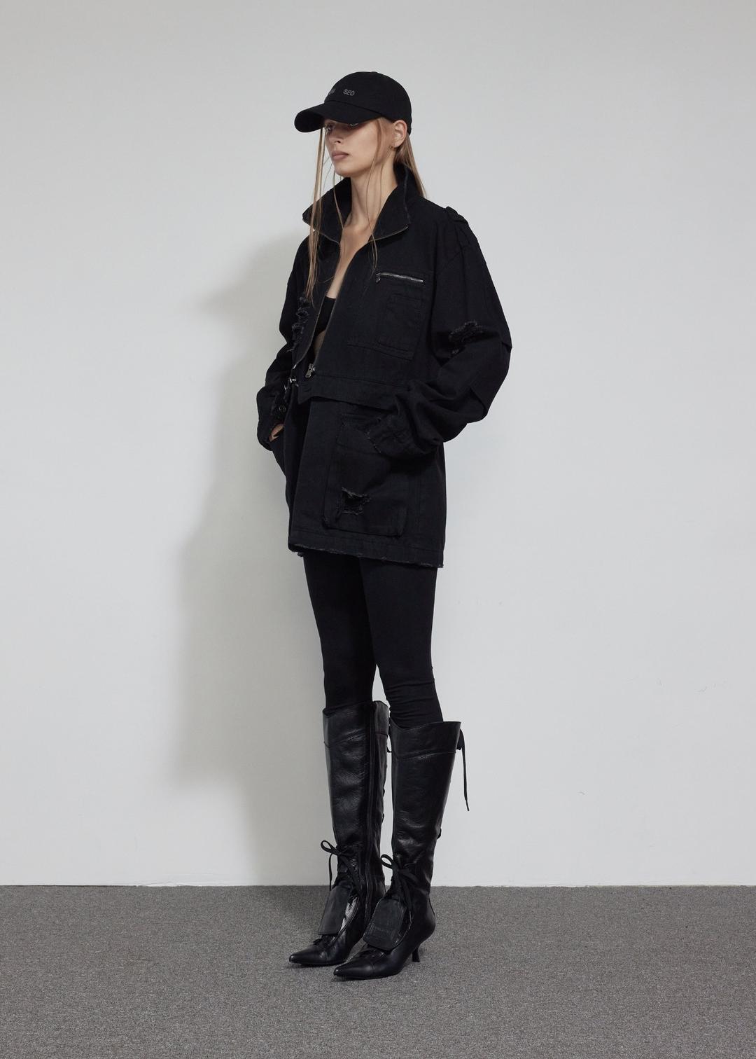 DESTROYED FIELD JACKET, BLACK