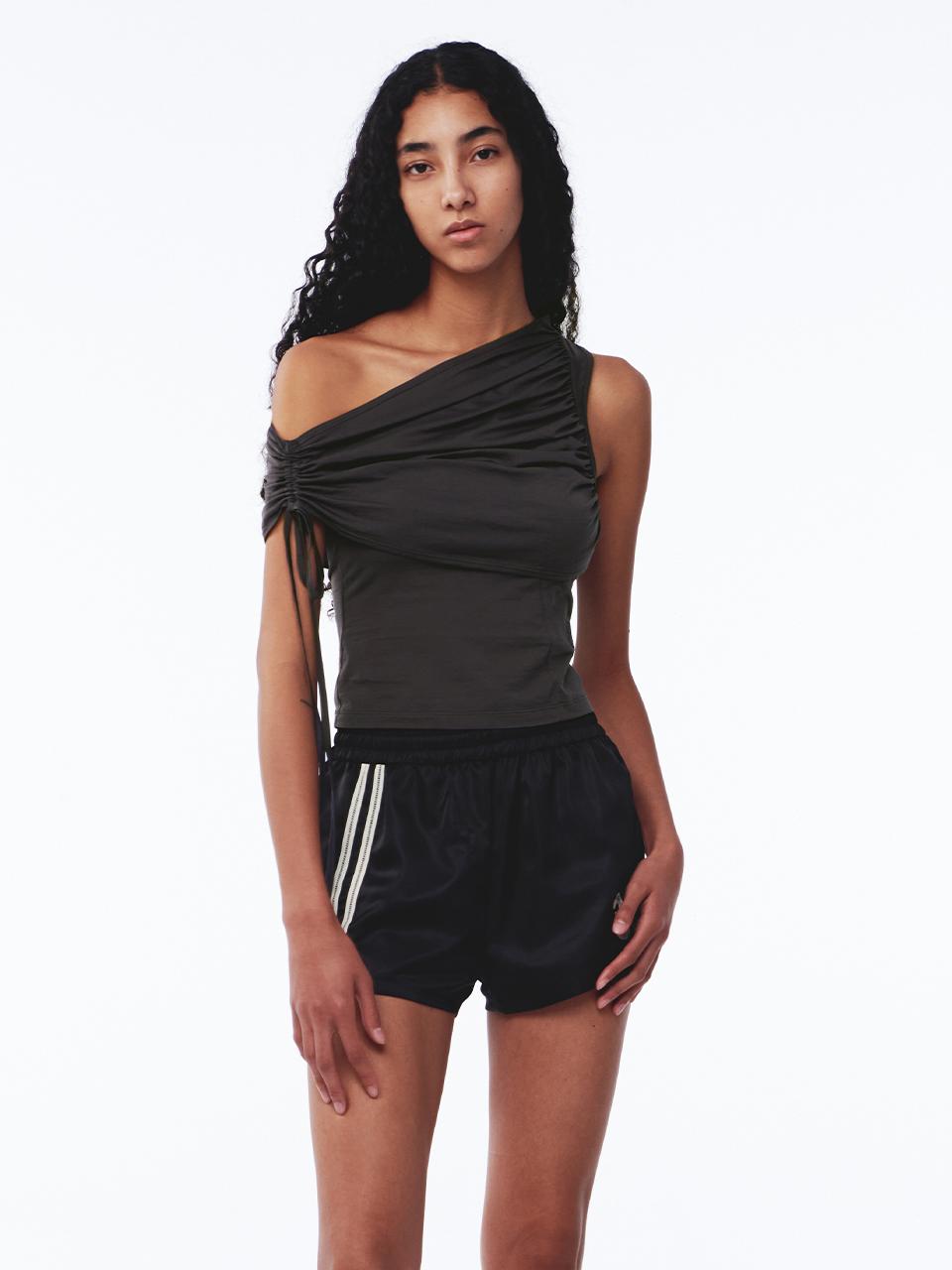 Shirring One Shoulder Top Charcoal