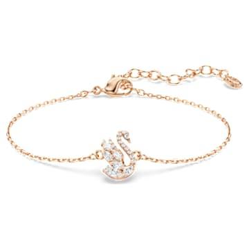 Swan 브레이슬릿, 믹스 컷, 스완, 화이트, 로즈골드 톤 플래팅