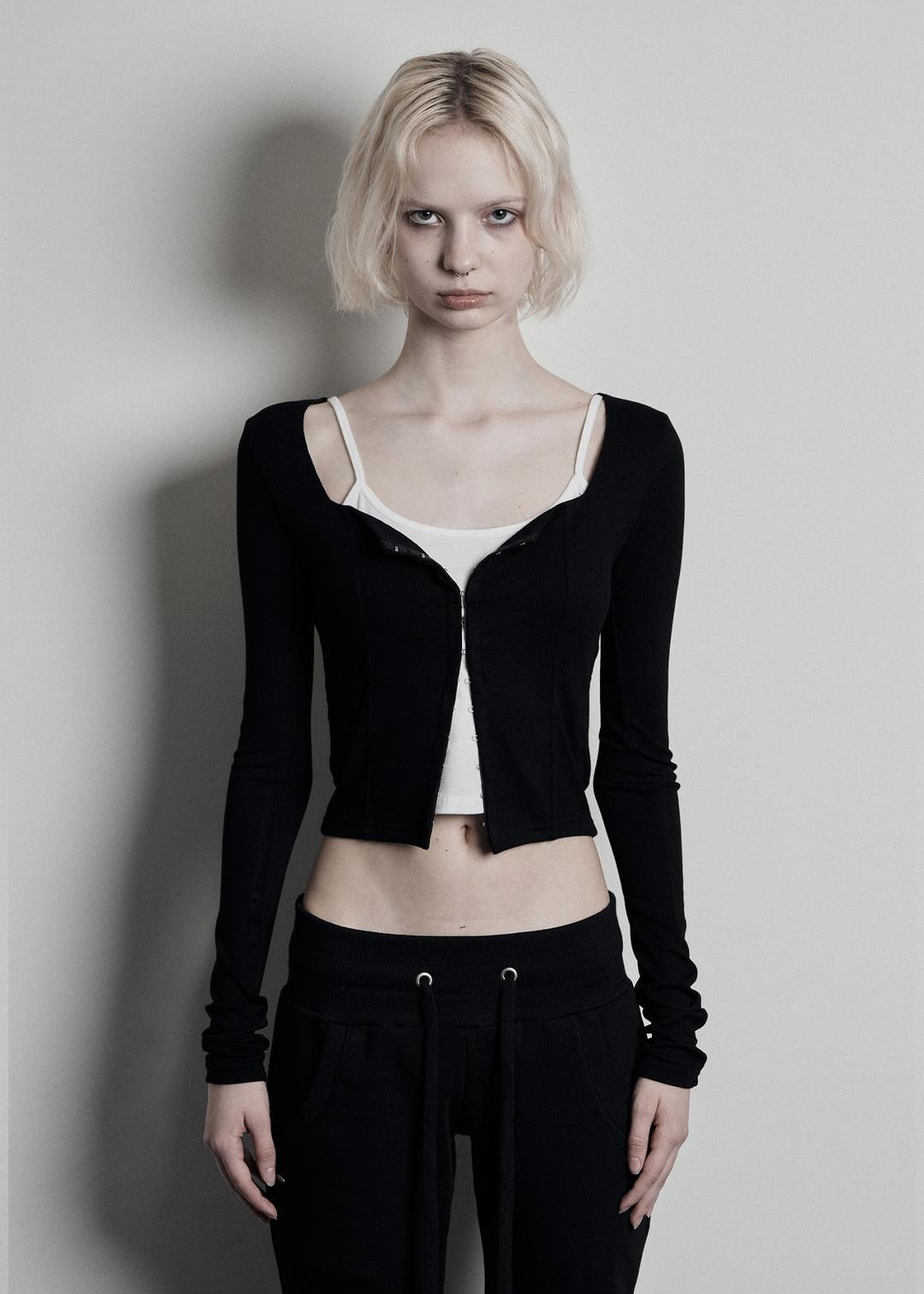 24VER. SQUARE NECK CARDIGAN, BLACK