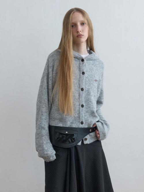 Soft Wool Knit Hoodie Melange Grey