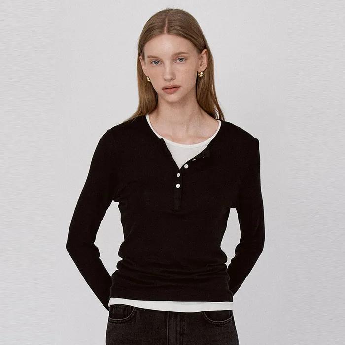 Basic Layered Panel T-Shirt - Black