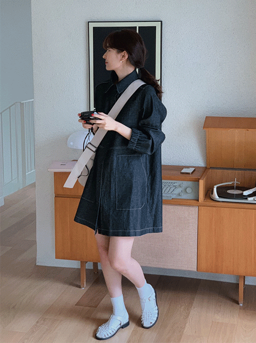 데님 스티치 미니 원피스 (ops)