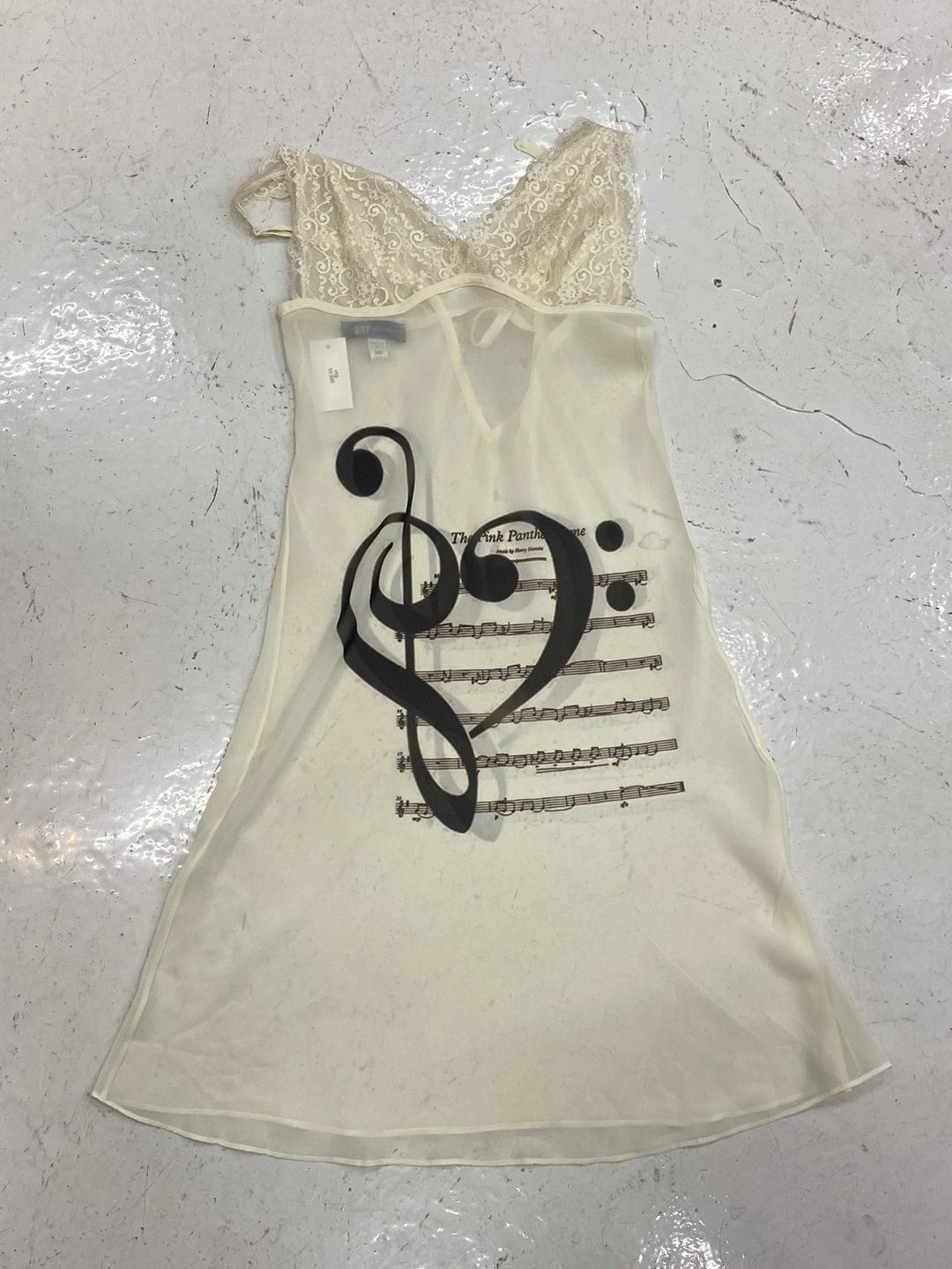 music note print slip dress