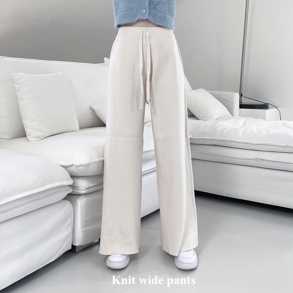 아이보리 블랙 니트 바지 와이드 팬츠