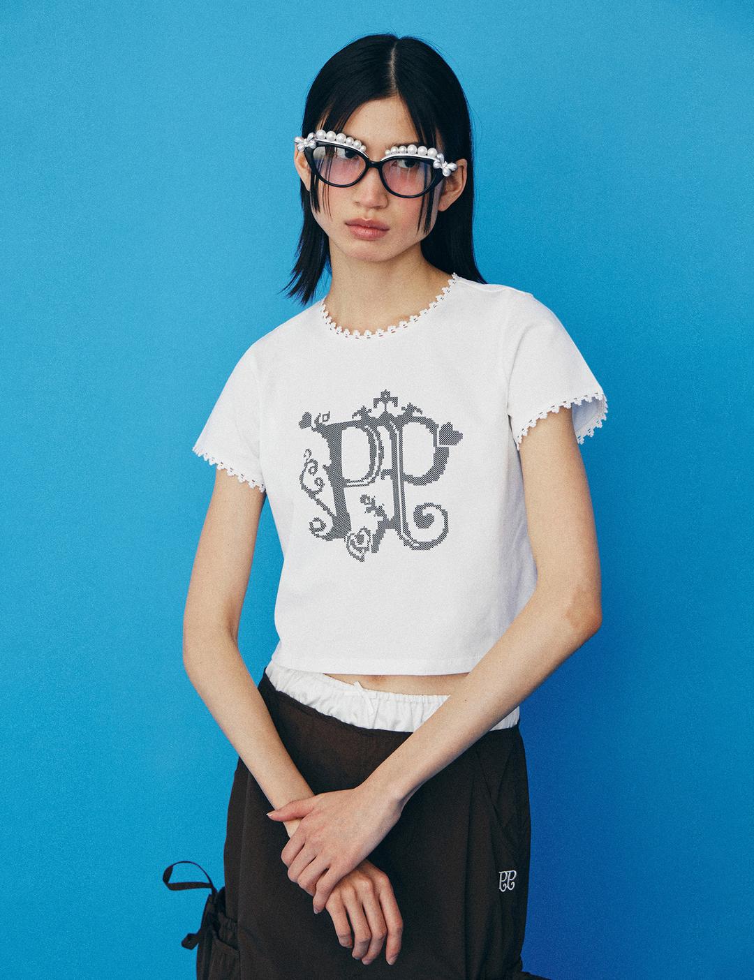 PP Lace Trimming Crop T-shirt (white)
