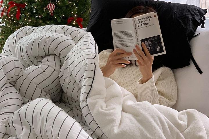 플러피 이안 스트라이프 양털 극세사 양면 차렵이불 SS/Q/K 3colors