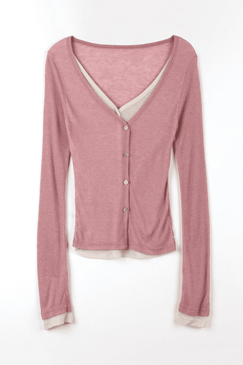 컬러인아이디 페이크 레이어드 가디건