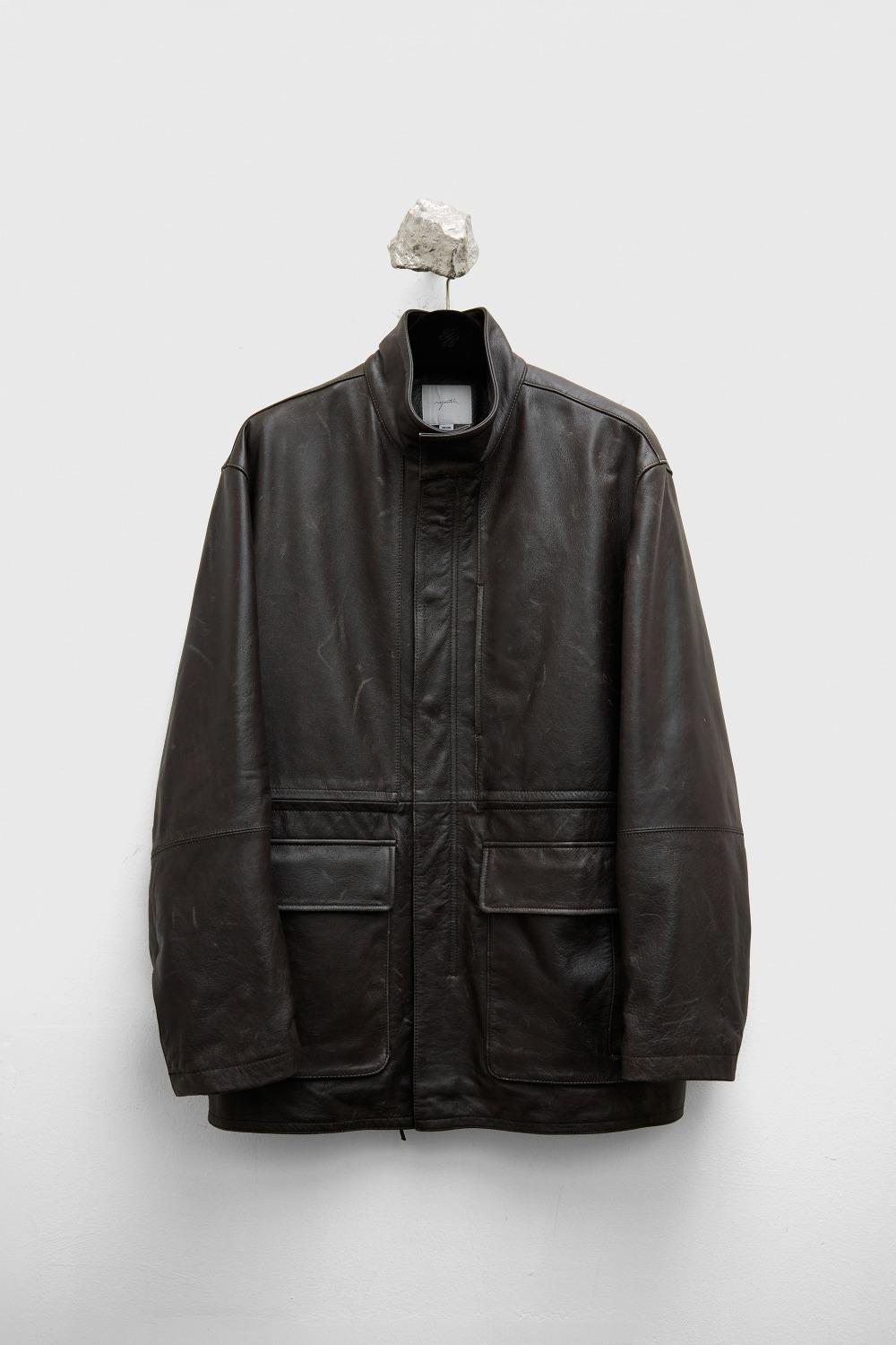 High-neck Leather Half Coat