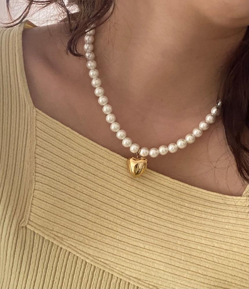 골드 하트 팬던트 진주 목걸이 볼드한 포인트 귀여운 네크리스