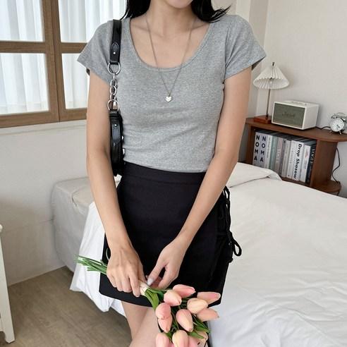 투데이앤룩 여성용 소프트 슬림 무드 무지 이너 라운드넥 반팔 티셔츠, 멜란지, FREE