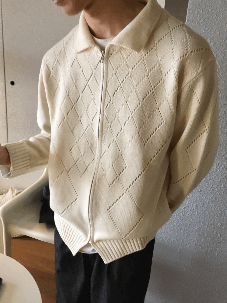 punching kara knit zip-up cardigan