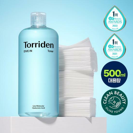 [대용량기획] 토리든 다이브인 저분자 히알루론산 토너 500ml 기획 (+화장솜 60매 증정)