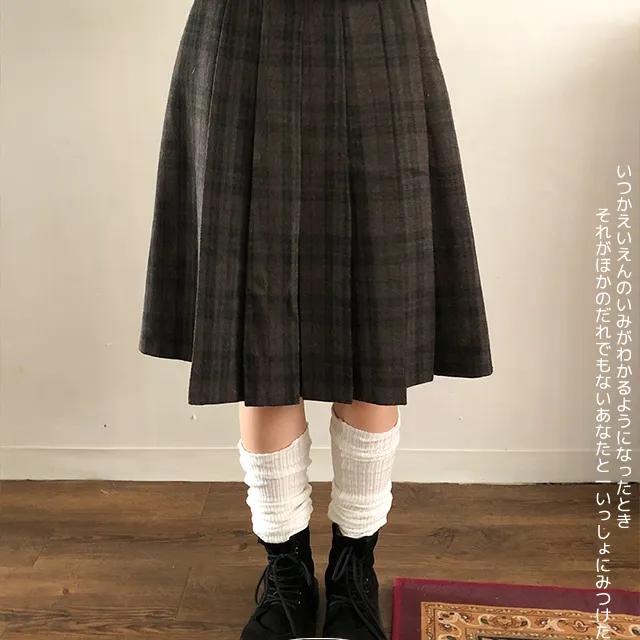 warm check pleats skirt
