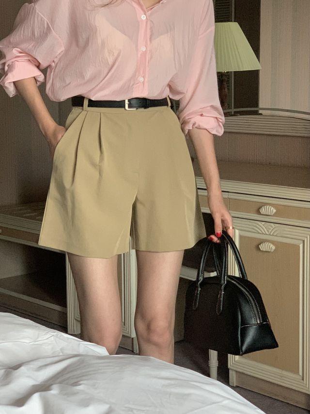[찰랑찰랑] 와이드핏 반바지 5colors 하이웨스트 핀턱 3부 슬랙스 여름 40sl F