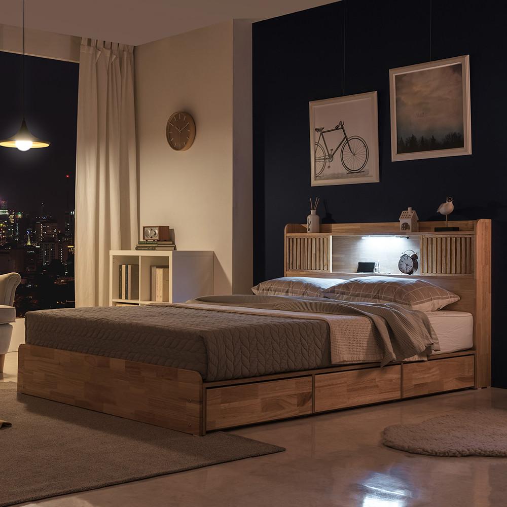 아틀리에 고무나무원목 수납 침대프레임 SS