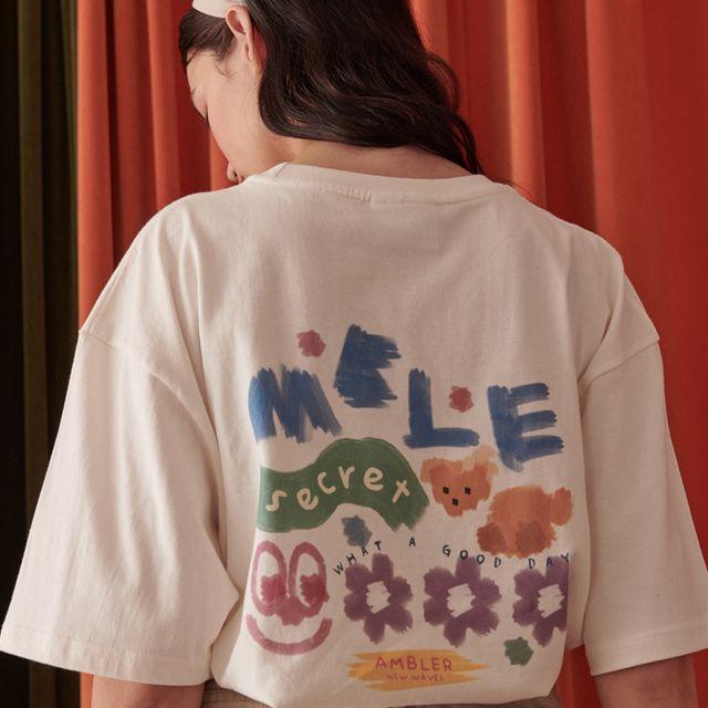 [3/29 출고예정] 엠블러 남여공용 Paint MBLE 오버핏 반팔 티셔츠 AS904 (크림)