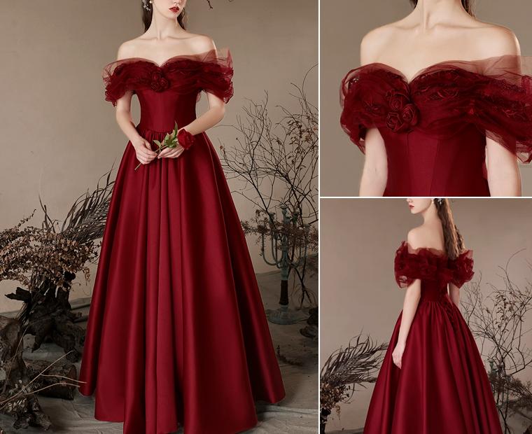 PTL1530파티드레스 연주회드레스 A라인 레드 오프숄더 드레스 졸업 프롬파티드레스 볼파티드레스