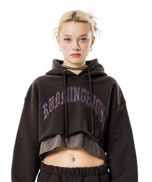 아치로고 레이어드 크롭 후디 [챠콜]