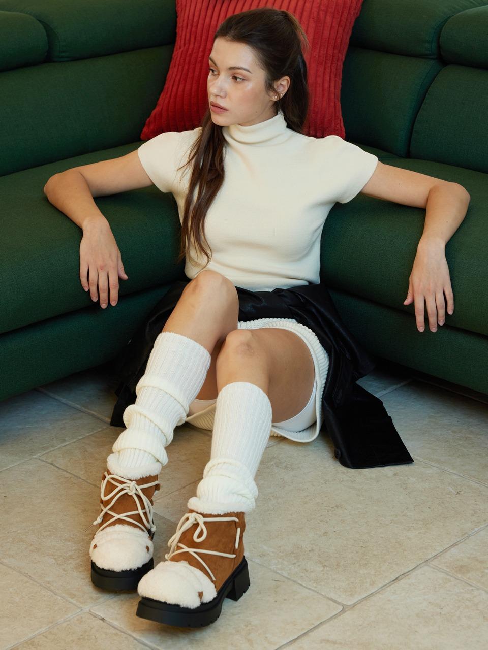 펑키 퍼 앵클부츠 (TAN)