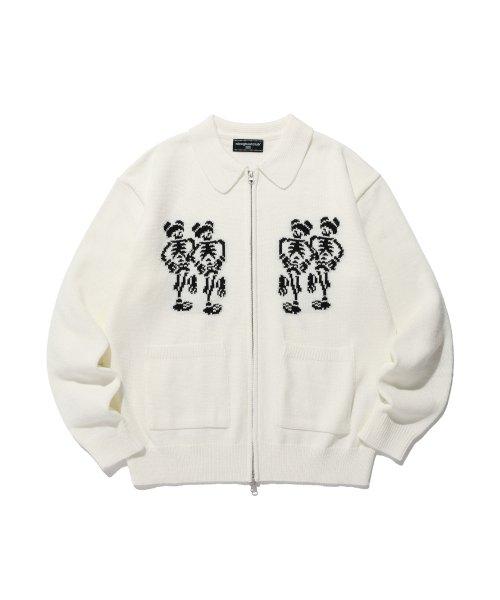 DANCING SKELETONS ZIP POLO KNIT_WHITE(NG2DFUK680A)