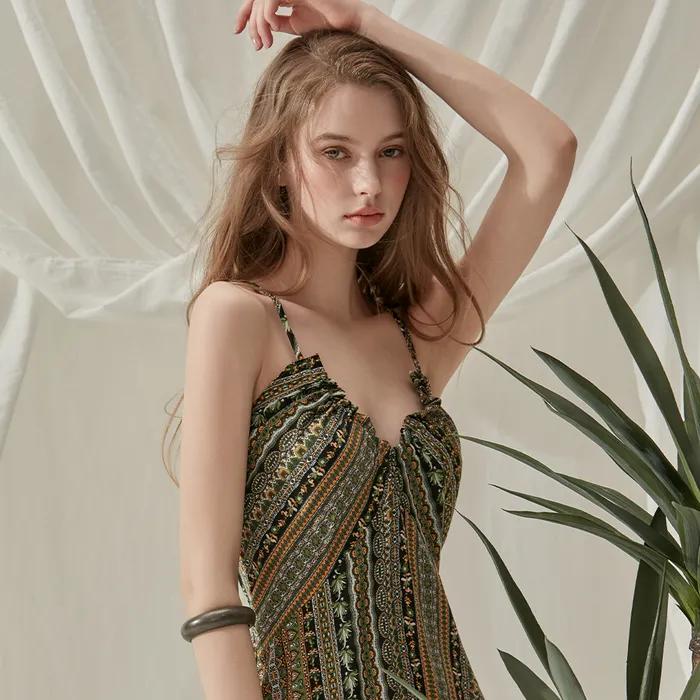 아니카 에스닉 슬릿 롱 원피스 - Khaki