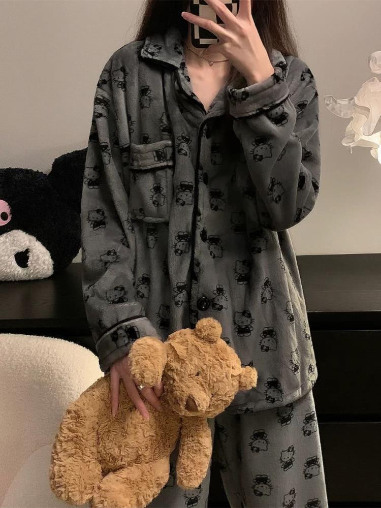 그레이 키티 캐릭터 수면 잠옷 세트
