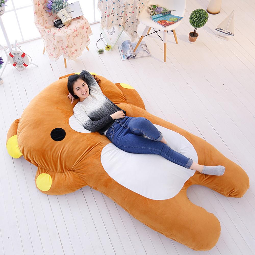 리락쿠마 싱글 침대 매트리스 대형 패드 방석 등받이 쿠션 인형 아이들방 꾸미기 220cm