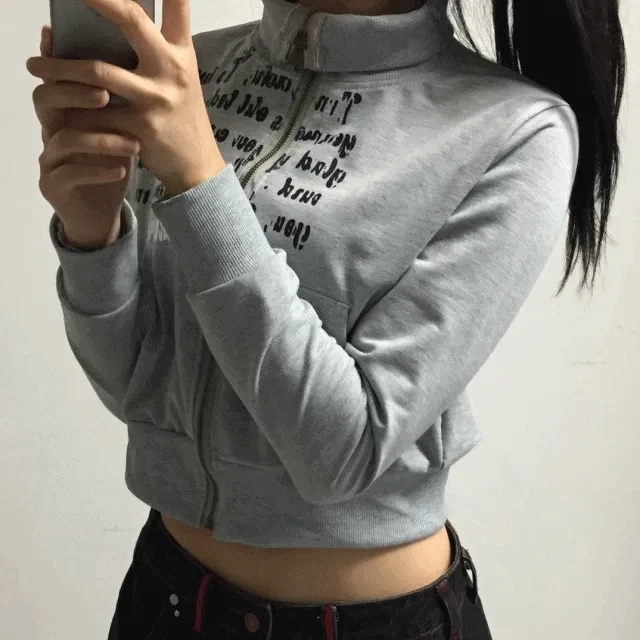 Halfneck lettering crop zipup