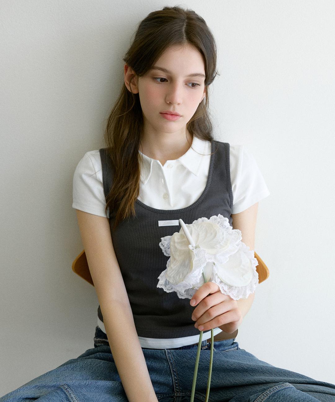 [4/17 순차배송] Letters Double Layered PK Collar Shirt (Ivory)