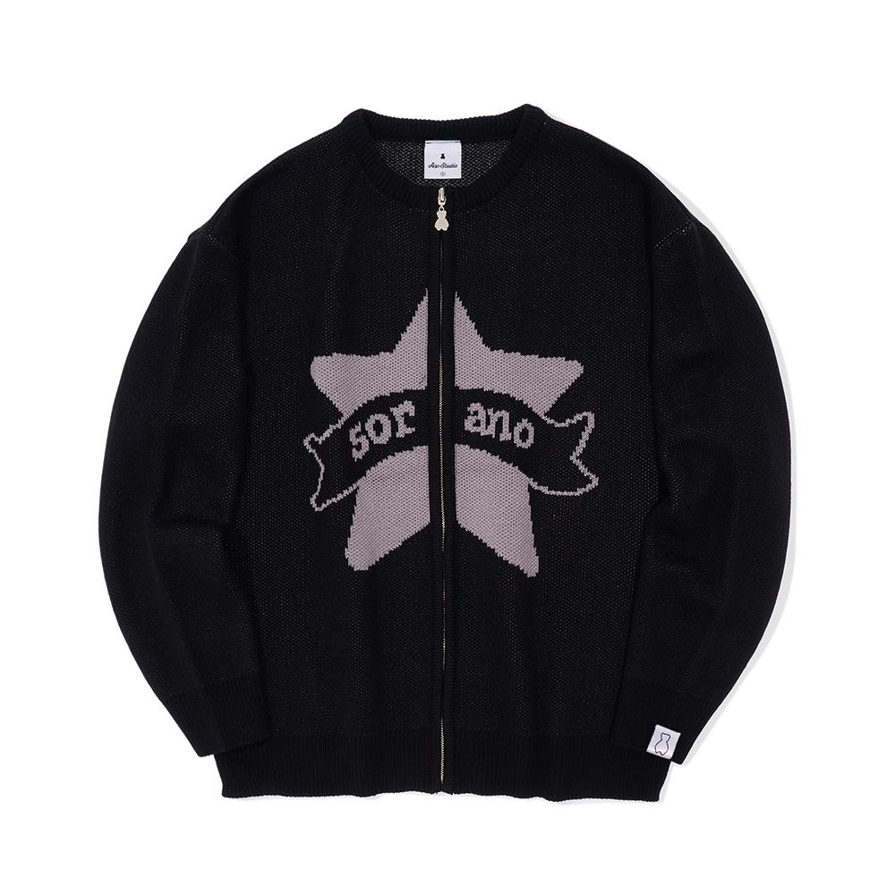 아코 x 소라노 라운드 지퍼 가디건 블랙