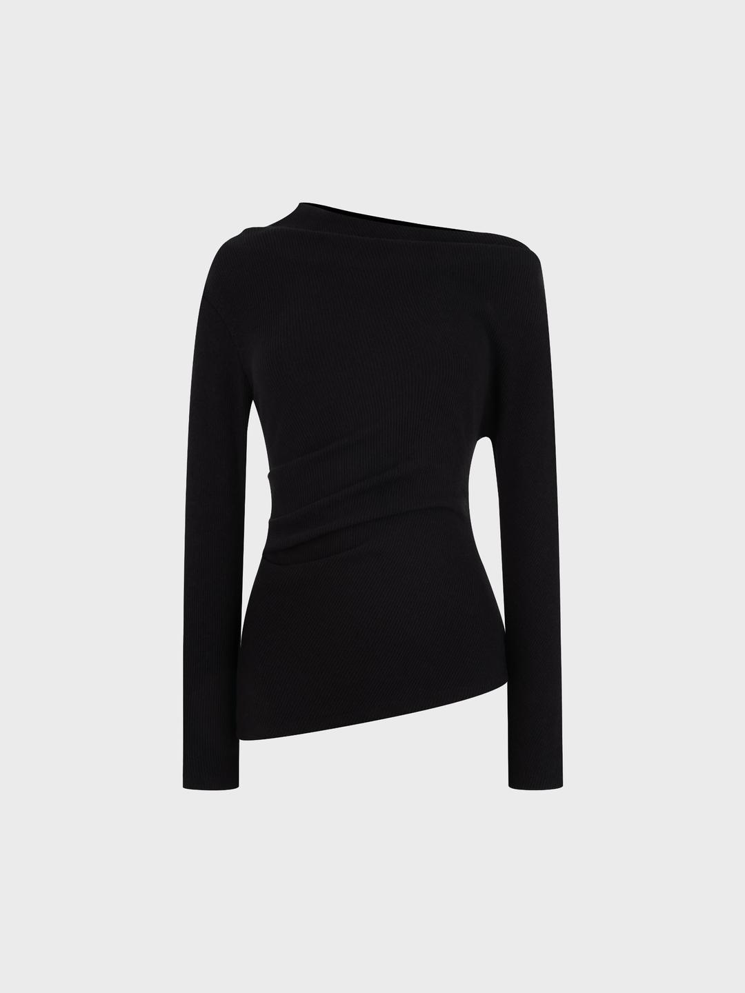 One-shoulder Draped Top Black