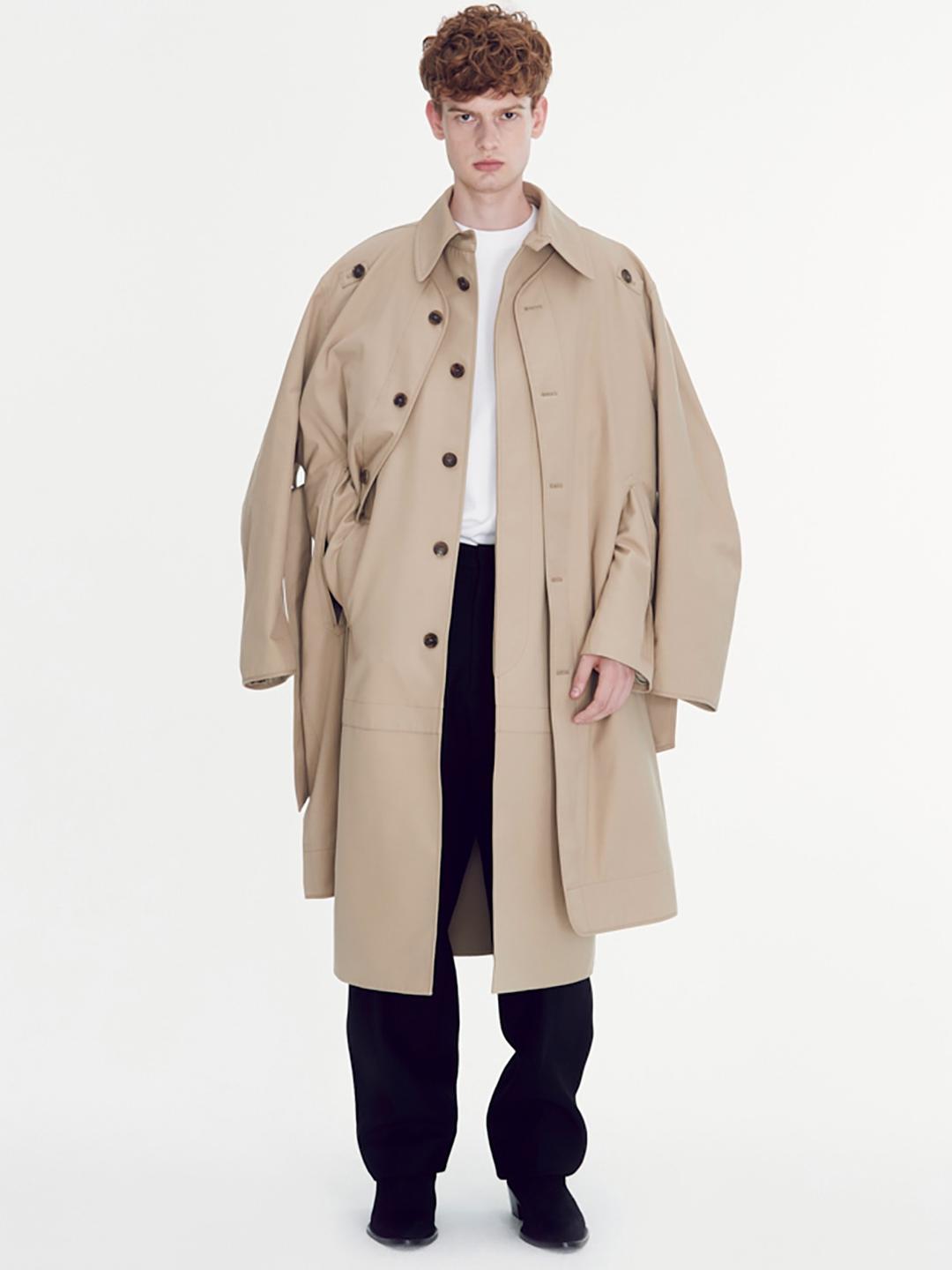 MENS TWO-IN-ONE MILITARY DETAIL TRENCH COAT (BEIGE)