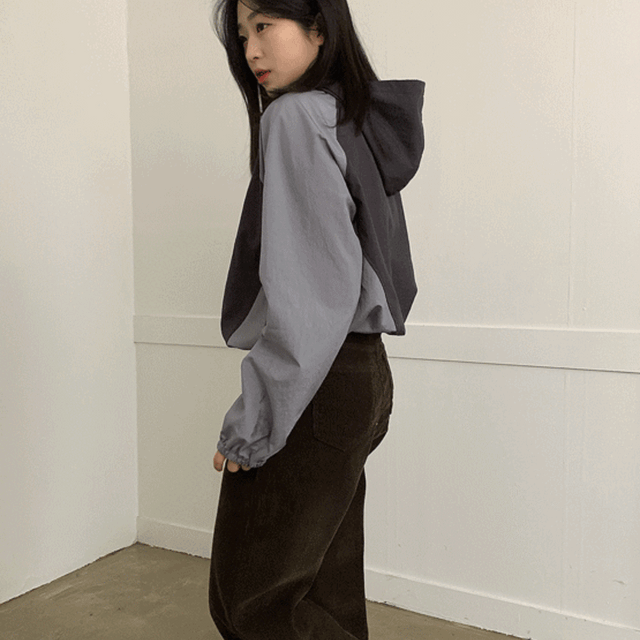 포린 스트링 후드 바람막이 점퍼 - 2col