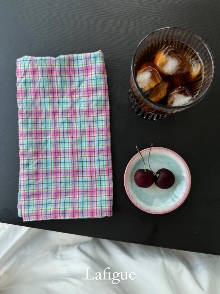 핑크민트 체크 키친크로스 테이블 매트 도시락 보자기