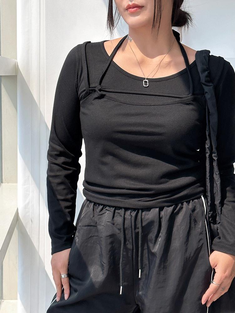 792 (빅사이즈) 스트랩 레이어드 긴팔 티셔츠 [3color]