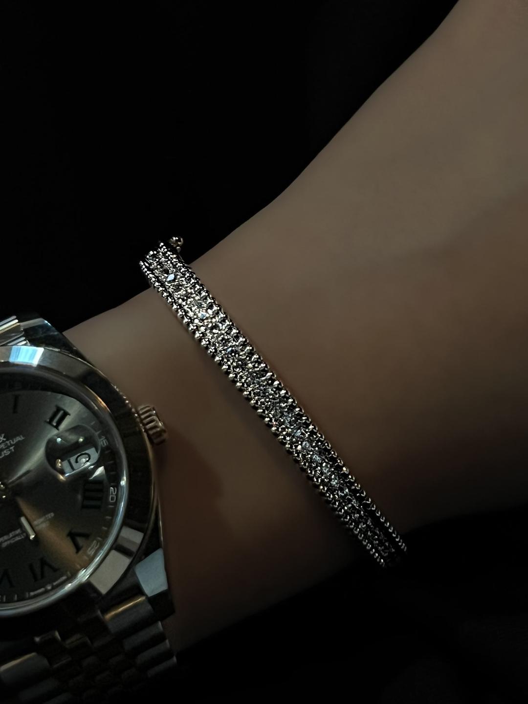 [925 Silver] Full Pave Bubble Bangle