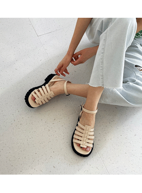 오버무드 메듀드 메쉬 꼬임 스트랩 여자 여름 키높이 샌들 3color