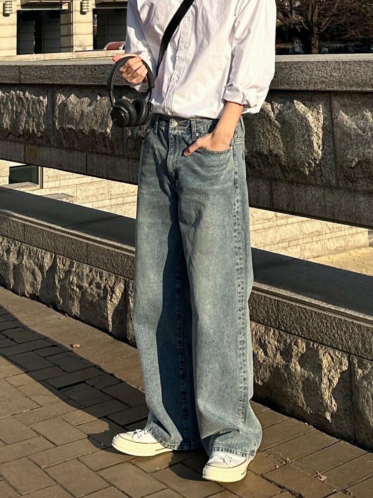 (연청 당일 출고!) 남자 데일리 남친룩 로스 월렛 와이드 데님 청바지