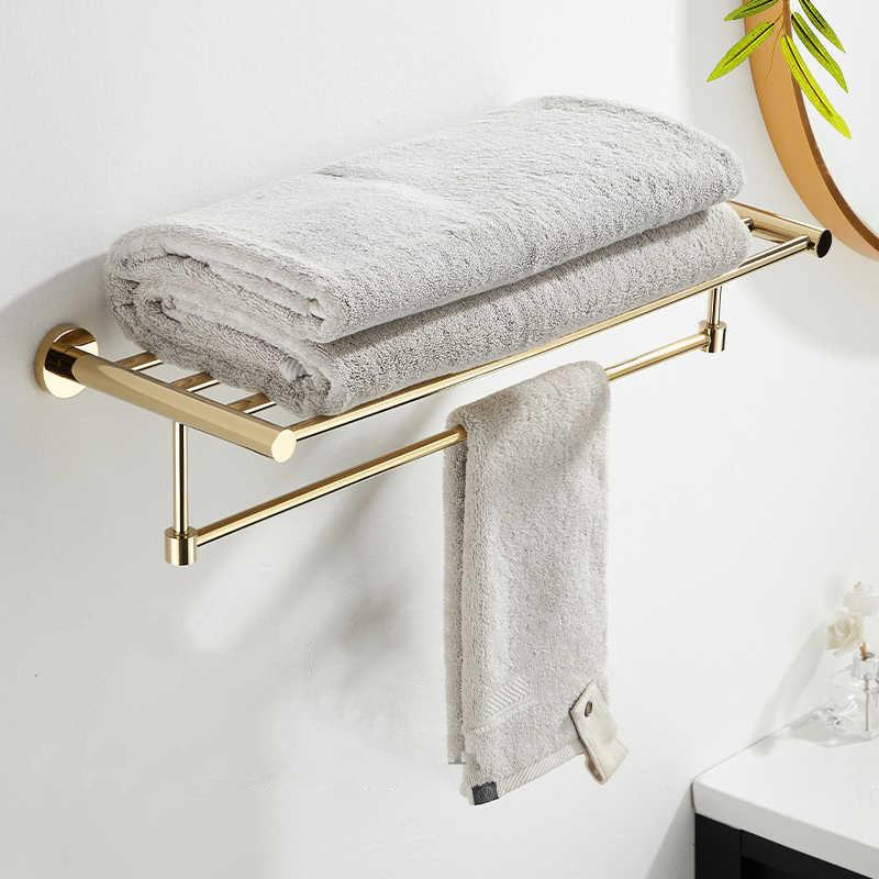 Morkin 럭셔리 골드 트레이 2단 무타공 욕실 타올 수건걸이 홀더 행거 40cm