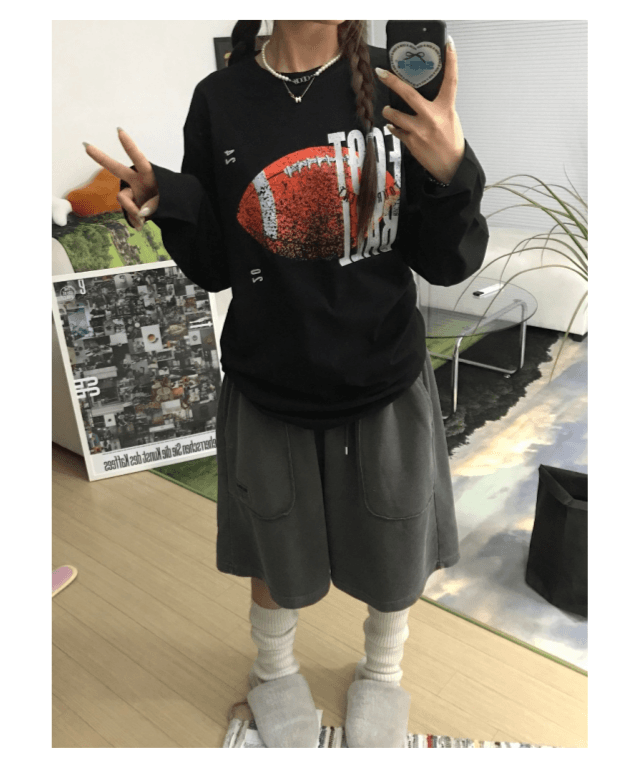 쏘브 [자체제작] 오버핏 FOOT BALL 검정 긴팔티