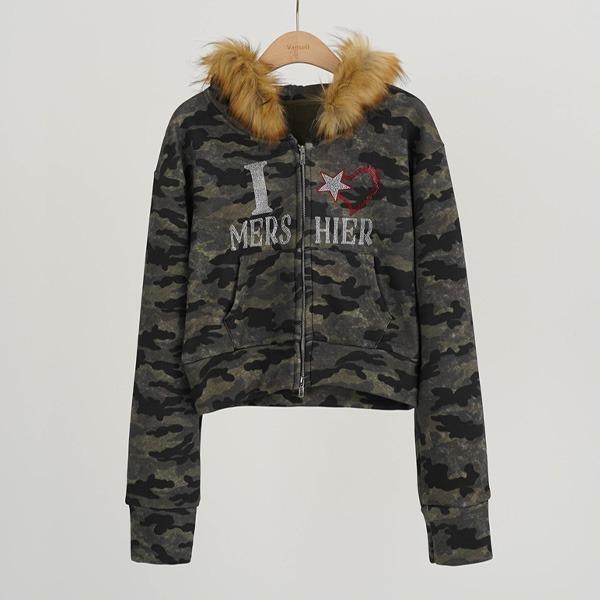 [44~77] 카모 퍼 탈부착 후드집업 후드티셔츠 집업티 스터드 스팽글 오네갸루 카모집업 카모티셔츠 Y2K 빈티지